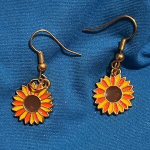 Sunflower Dangle Earrings - Orange and Gold